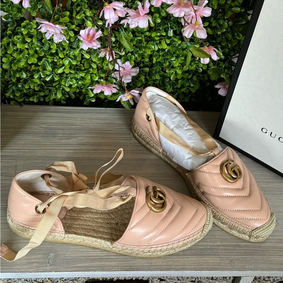 New Gucci Flat Pink Espadrilles Lace Up Marmont 40 - Picture 11 of 11